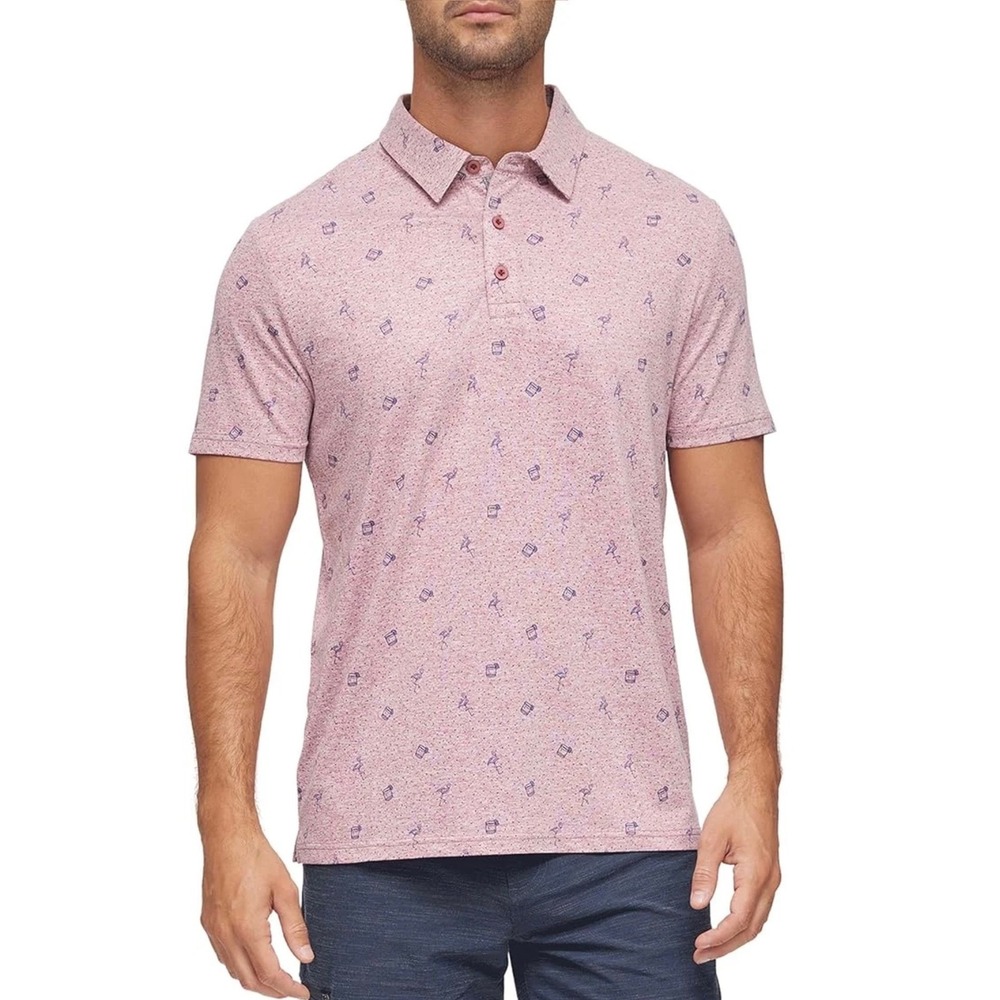 Flag & Anthem Madeflex Polo Mens Large Pink Flamingo Cocktail Printed Golf Shirt
